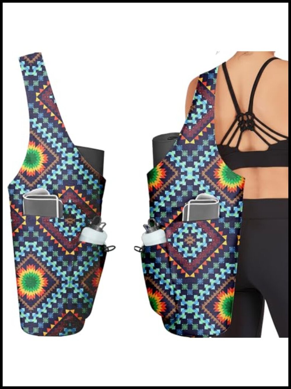 Large Yoga Mat Bag Tote Carrier with Wet Dry Pocket Polyester Linen